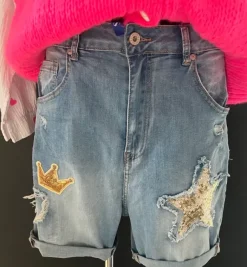Jeans Short Pailletten Krone Stern Gr. L Ibiza Boho TOP