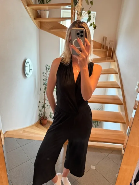 Jumpsuit, elegant, schwarz, 7/8