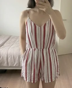 Jumpsuit gestreift / Einteiler striped / rot, schwarz