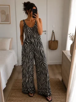 Jumpsuit Zebra Muster Blau Weiß Palazzo L