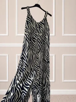 Jumpsuit Zebra Muster Blau Weiß Palazzo L