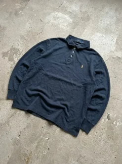 Klassisches Polo Ralph Lauren Langarm-Polo- Dunkelblau - Größe L
