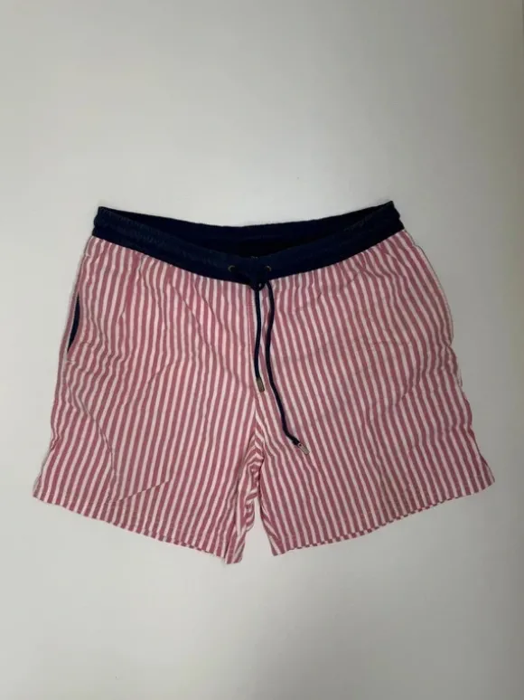 Korte Broek | Zwem Short | Zwembroek Merk massimo Dutti size L Heren Wit-Roze streep met Blauwe band