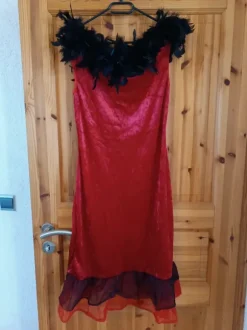 Kostüm Samtkleid mit Federbesatz