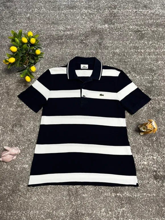 Lacoste Polo Gestreift Classic Größe S Dunkelblau Weiß