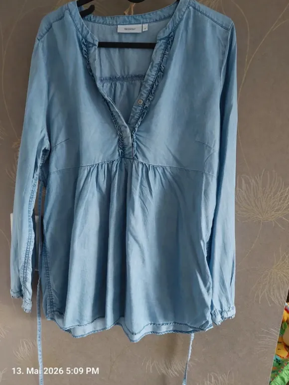 Leichte Jeansbluse, Longshirt, H&M, Umstands-Shirt, Schwangerschaftsbluse Gr. S