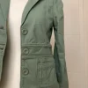 Lindgrüner Preppy Blazer mit Taschen Baumwolle y2k Vintage