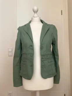 Lindgrüner Preppy Blazer mit Taschen Baumwolle y2k Vintage
