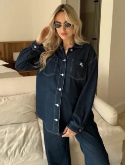 Lässiges Jeans Hemd und Hose Set oversized Umstandsmode Gr. S/M
