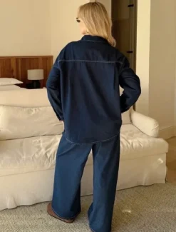Lässiges Jeans Hemd und Hose Set oversized Umstandsmode Gr. S/M