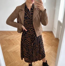 Mango Hemdblusenkleid Midi Langarm Animalprint Schwarz Braun Gr. M