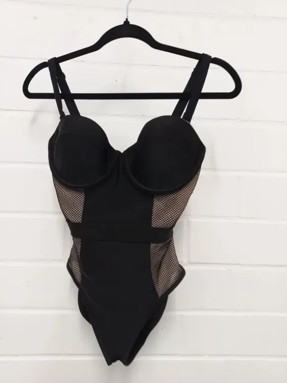 Mesh Badeanzug schwarz mit Cups