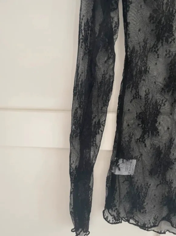 Mesh Oberteil Spitzenshirt M schwarz