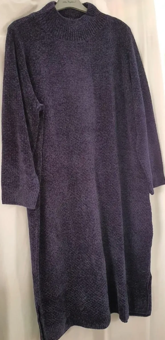 Midi Dress Small Stand-Up Collar Long Sleeves Super Soft Chenille 50-52 (4143)