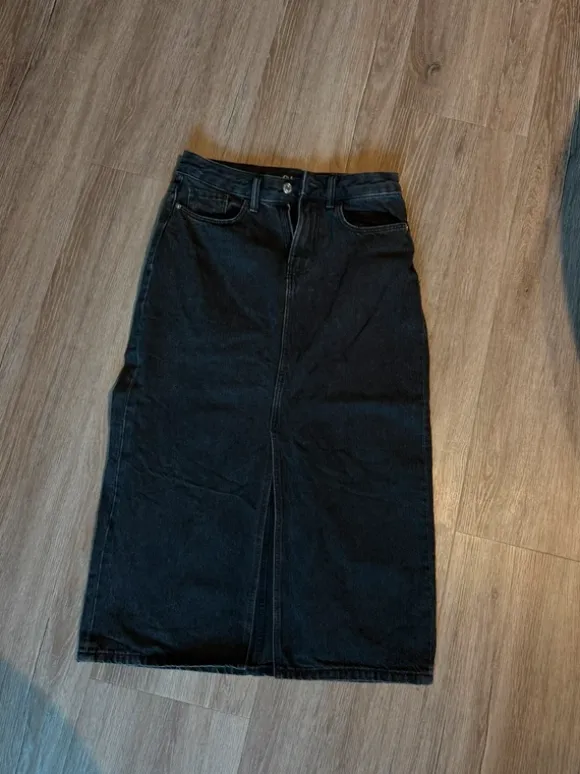 Midirock Jeans Schwarz/Grau | High Waist | Schlitz