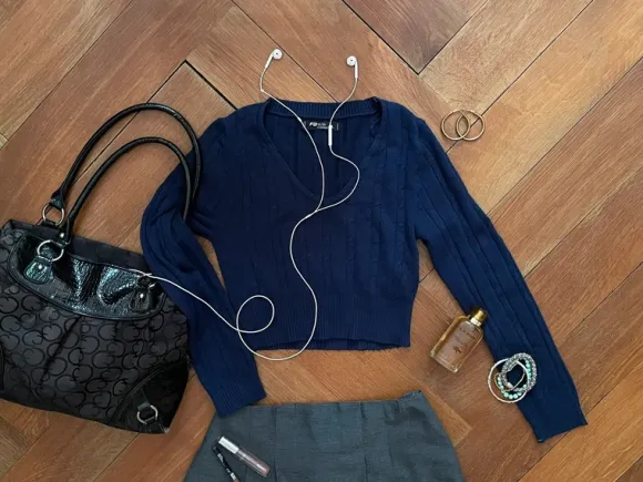 navy v-neck top