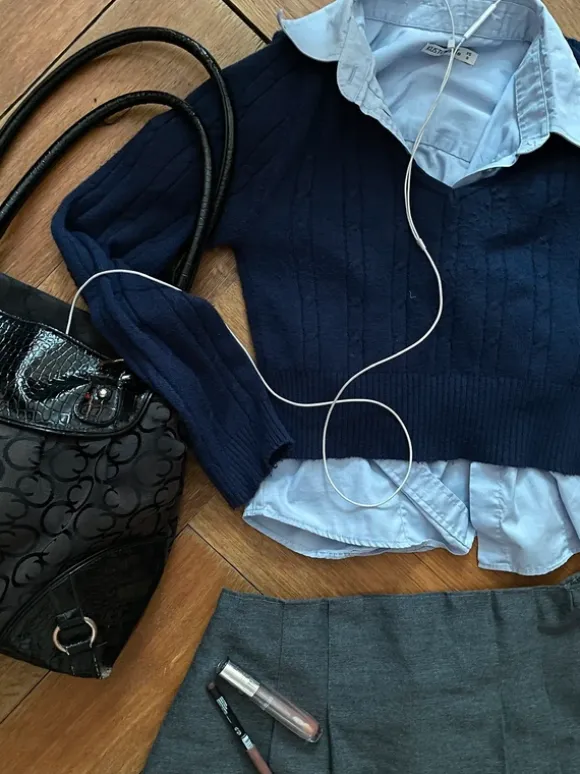 navy v-neck top