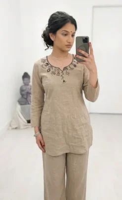 New Linen-Cotton Kurta Pyjama - L