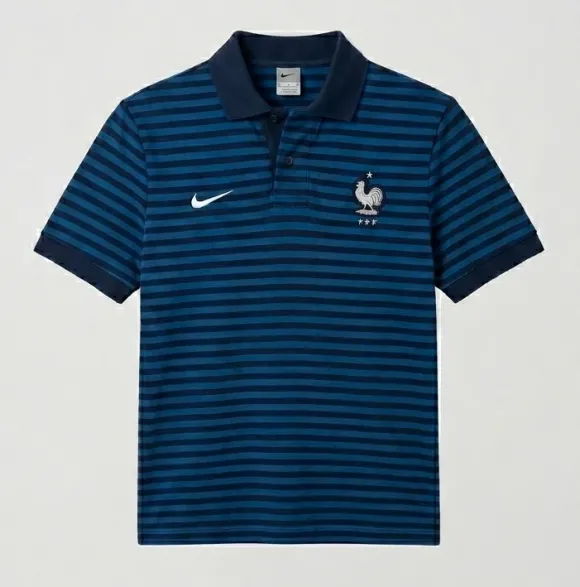Nike Frankreich Polo Shirt Hellblau / Dunkelblau gestreift 🇫🇷 Vintage Y2K Streetwear Sommer Fit