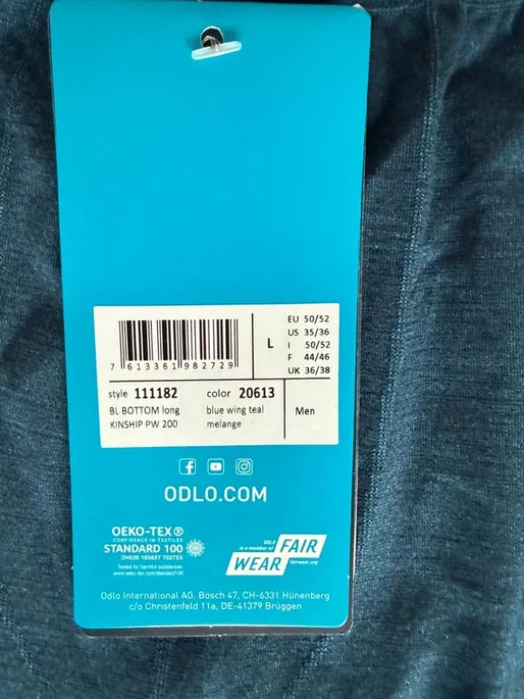 Odlo Kinship PW 200 Herren Baselayer Leggings Gr. L Neu Merino Herren