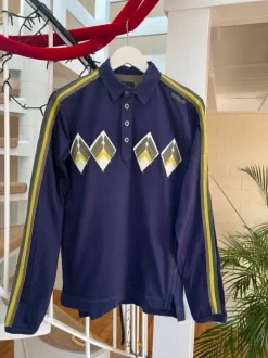 Orginal wie neu Energie Sixty Y2K Polo Shirt 90s Style – Navy/Gelb – Rare GR L