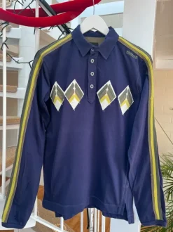 Orginal wie neu Energie Sixty Y2K Polo Shirt 90s Style – Navy/Gelb – Rare GR L