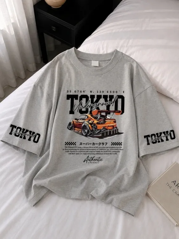 Oversize T-Shirt in Grau mit Print