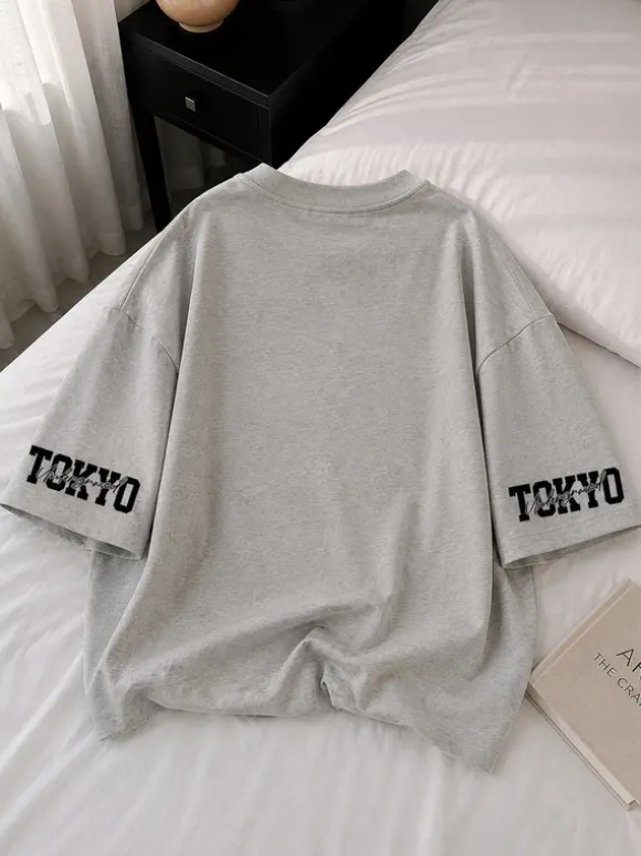 Oversize T-Shirt in Grau mit Print