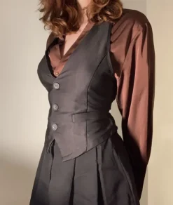 Oversized Chocolate Satin Shirt | Silk Glossy Blouse (Fits XS-M)