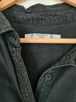 Oversized Jeanshemd/Jeanskleid, Pull&Bear, Grau/Schwarz, Gr. L