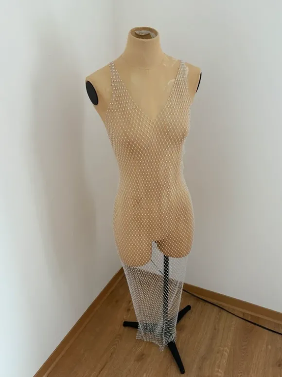 Perlen-Netzkleid / Beach Cover Up in Weiß