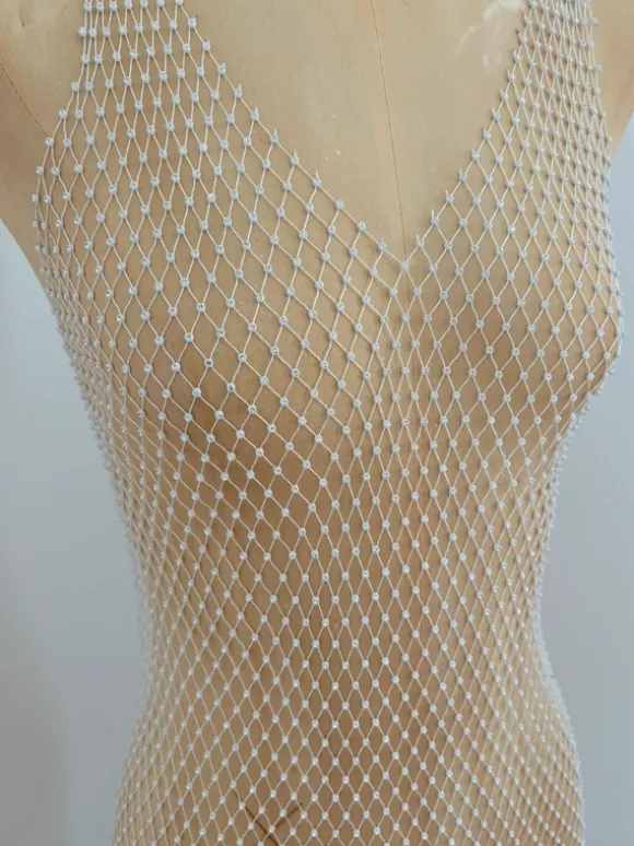 Perlen-Netzkleid / Beach Cover Up in Weiß