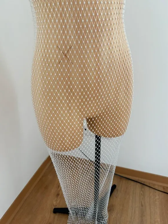 Perlen-Netzkleid / Beach Cover Up in Weiß