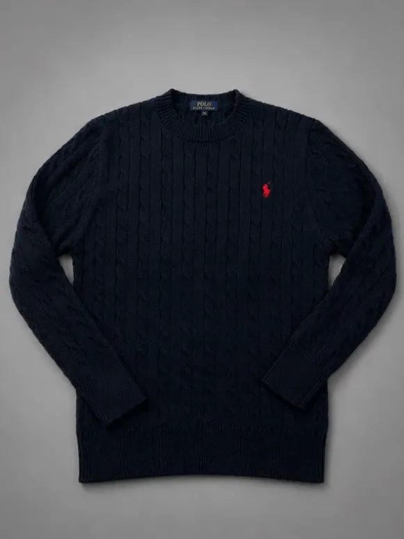 Polo Ralph Lauren Cable Knit Pullover schwarz Größe S Baumwolle Classic Fit