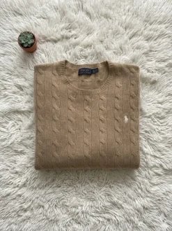 Pull Torsadé Polo Ralph Lauren - Beige/Camel - Taille XL - Bon état - Mixtes