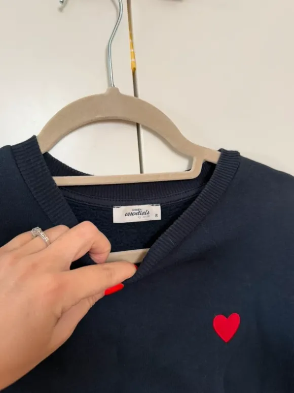 Pullover dunkelblau blau rot Herz Tchibo S 36 Blogger