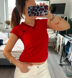 Red Adidas Athletic Baby Tee 2000s