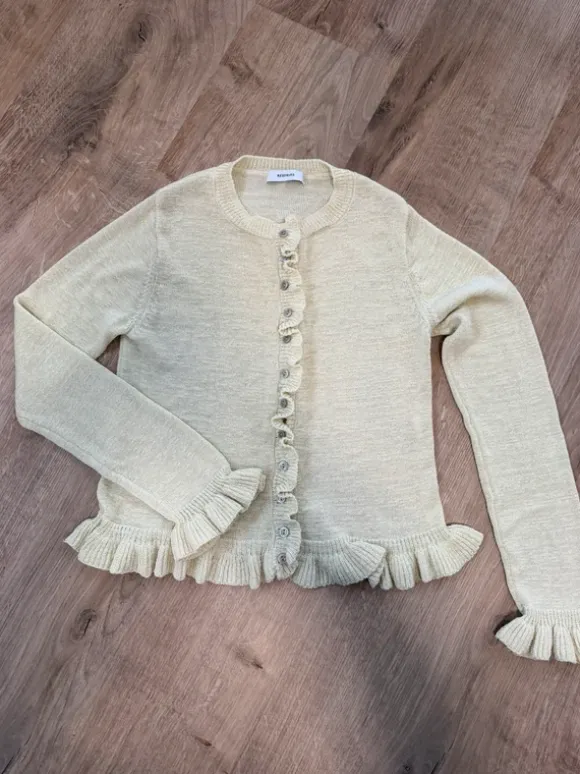 Reserved Butteryellow Pastellgelber Strickcardigan Strickjacke Oberteil Sommer mit Rüschen