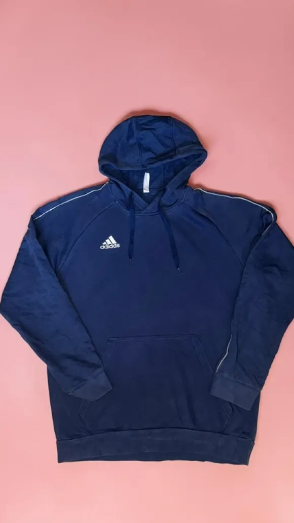 Retro Adidas Vintage Hoodie Navy | Weiß gesticktes Logo | Unisex | Gr. L | Top Zustand