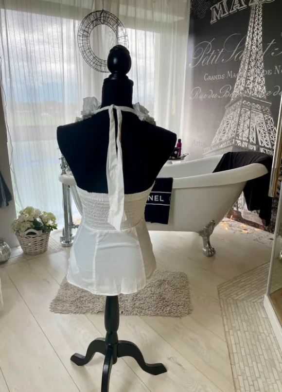 Rüschenbluse Neckholder weiß Gr.S