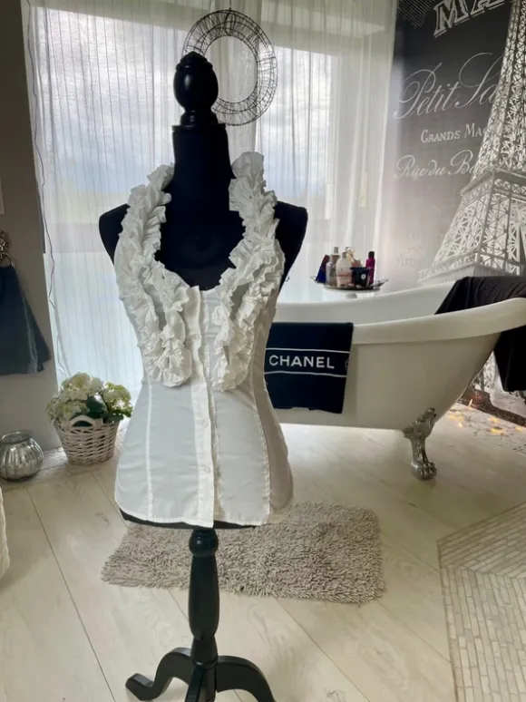 Rüschenbluse Neckholder weiß Gr.S