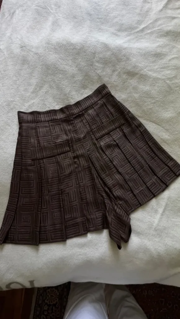 Sandro Paris Designer Skort FR 36 DE 34 Jacquard Muster Faltenrock Braun Skirt