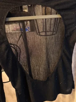 Schwarzes Glitzer Mesh Oberteil Rückenfrei S