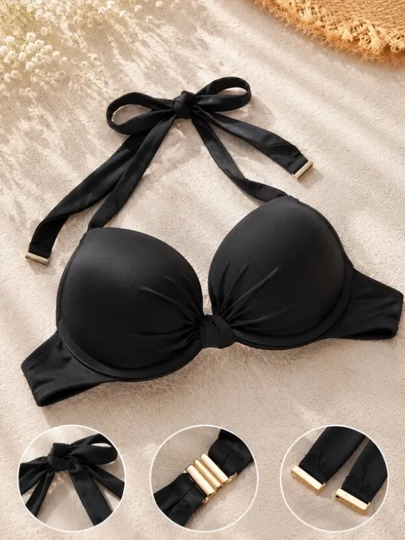 Schwarzes Push-up Bikinioberteil mit goldenen Details đ€
