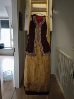 Sharara/lengha Bordeaux met goud