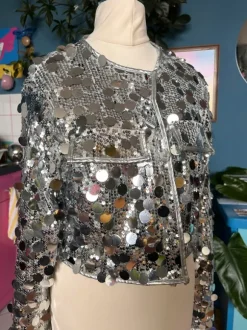 Silberne Paillettenjacke cropped