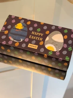 Soxo Happy Easter Socken 2 Paar Küken und Hühnchen Motiv Spiegelei Motiv Größe 41-46