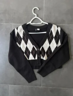 Strickjacke Schwarz/Weiß/Braun