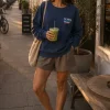 Sweatshirt blau mit Frottee-Stickerei - Keycard-Tasche - made in Portugal