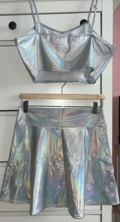 2-teiliges Outfit, holographic, Minirock + kurzes Trägertop, Gr. L/XL